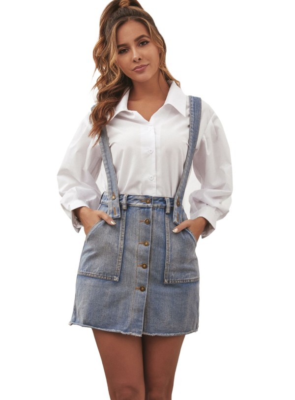 Western Blue Suspender Denim Skirt