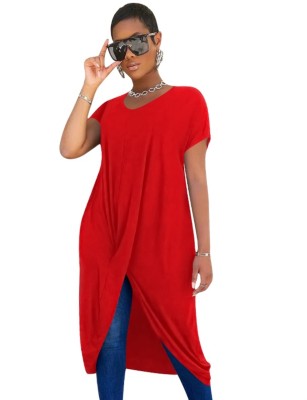 Summer African Solid Color Long Irregular Shirt