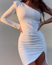 Sexy White One Shoulder Irregular Mini Club Dress