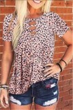 Summer Leopard O-Neck Cut Out Shirt