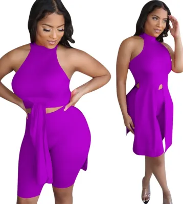 Sexy Solid Color Slit Shirt and Biker Shorts Set