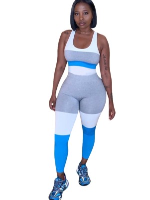 Sports Fitness Sleeveless Contrast Jumpsuit