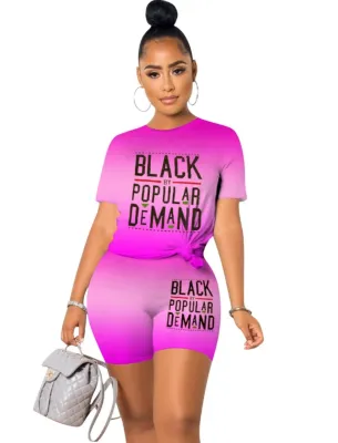 Summer Print Two Piece Gradient Shorts Set