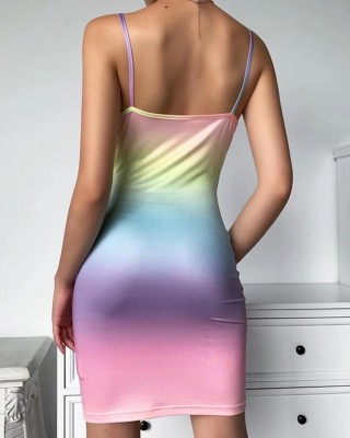 Gradient Sexy Strap Mini Club Dress