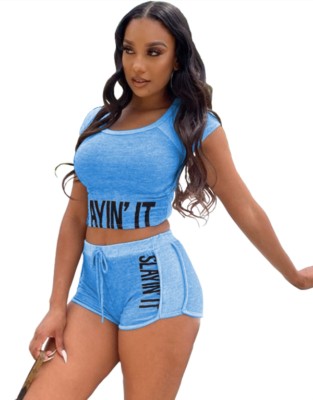 Summer Sports Print Crop Top and Shorts Set