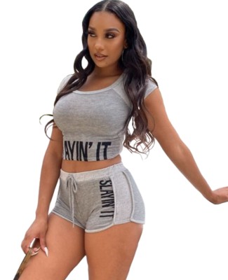 Summer Sports Print Crop Top and Shorts Set