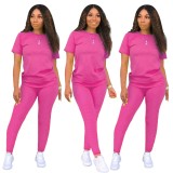 Summer Solid Color Two Piece Leisure Pants Set