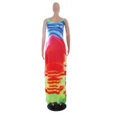 Tie Dye Strap African Long Dress