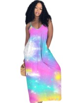 Tie Dye Strap African Long Dress