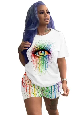 Summer Eye Print Two Piece Shorts Set