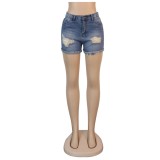 Stylish Regular High Waist Rip Denim Shorts