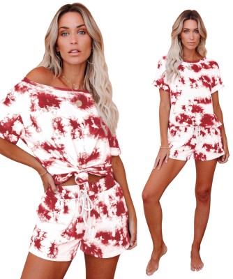 Summer Tie Dye Two Piece Pajama Shorts Set