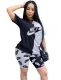 Summer Print Contrast Two Piece Shorts Set