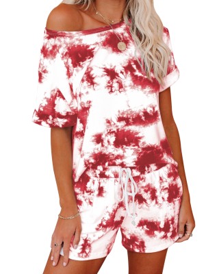Summer Tie Dye Two Piece Pajama Shorts Set