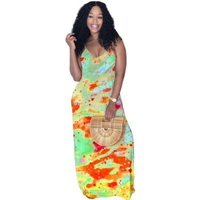 Tie Dye Strap African Long Dress