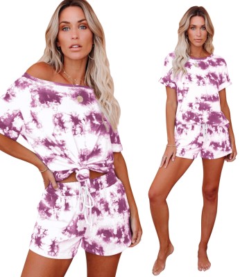 Summer Tie Dye Two Piece Pajama Shorts Set