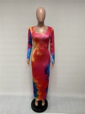 Tie Dye Long Sleeve African Midi Dress