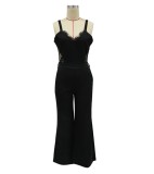 Elegant Black Wide Strap Slit Jumpsuit