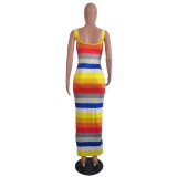 Colorful African Sleeveless Slit Long Tank Dress