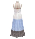 Summer Vintage Wide Strap Pleated Long Dress
