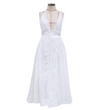Summer White Backless Halter Long Dress
