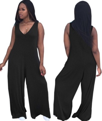 Casual African Sleeveless V-Neck Loose Jumpsuit