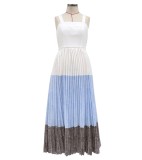 Summer Vintage Wide Strap Pleated Long Dress