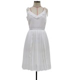 Summer White Strap Pleated Ruffle Dress