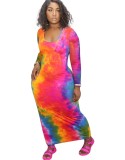 Tie Dye Long Sleeve African Midi Dress