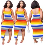 Colorful African Sleeveless Slit Long Tank Dress