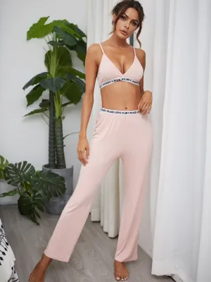 Sexy Print Two Piece Bra and Pants Matching Pajama Set