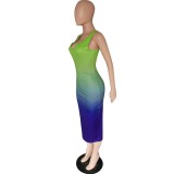 Plus Size Sexy African Gradient Long Tank Dress
