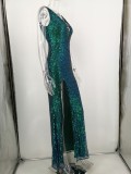 Elegant Sequins Sleeveless Slit Evening Dress