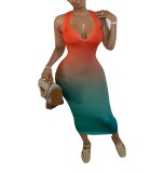 Sexy African Gradient Long Tank Dress