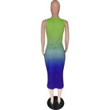 Plus Size Sexy African Gradient Long Tank Dress