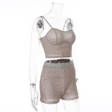 Sexy Straps Crop Top and Shorts Leisure Suit