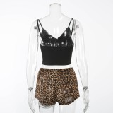 Sexy Black Vest and Leopard Shorts Pajama Set