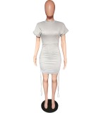 Summer Grey Sexy Ruched Bodycon Dress