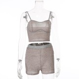Sexy Straps Crop Top and Shorts Leisure Suit