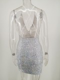 Sequins Silver Strap Wrap Club Dress