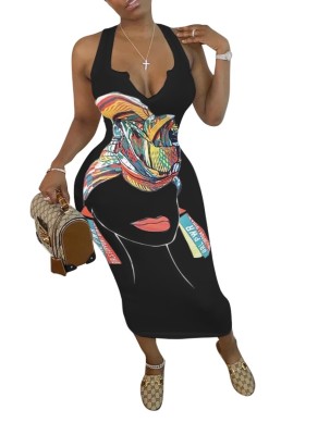 Plus Size Casual African Print Long Tank Dress