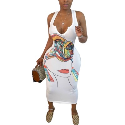 Plus Size Casual African Print Long Tank Dress
