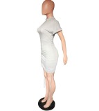 Summer Grey Sexy Ruched Bodycon Dress