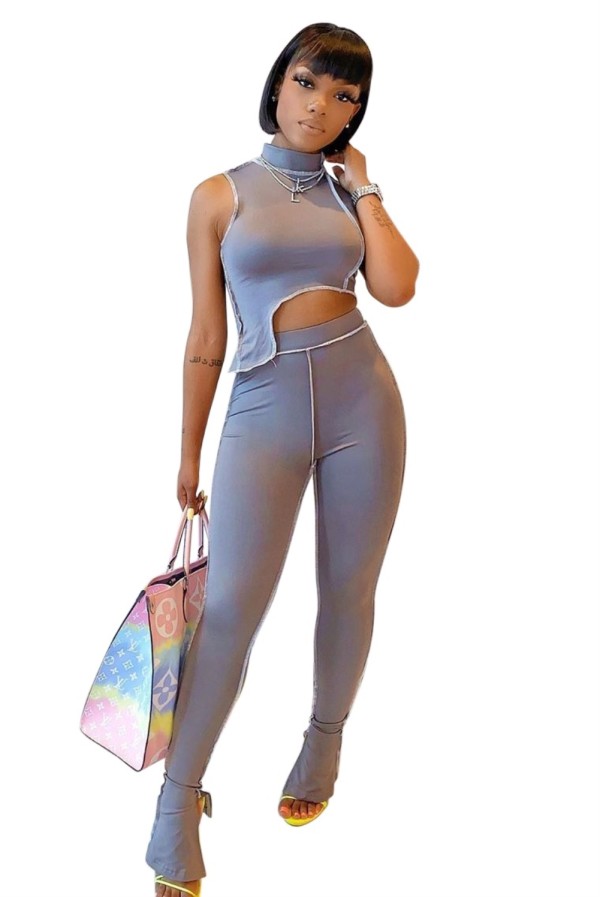 Sexy Sleeveless Crop Top and High Waist Pants Set