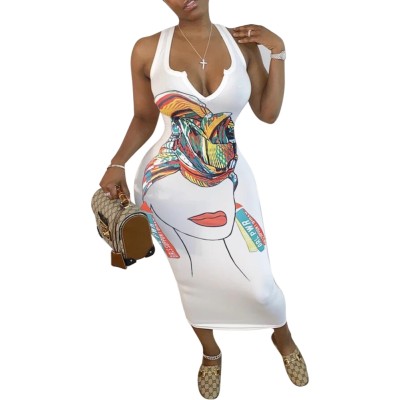 Casual African Print Long Tank Dress