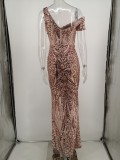 Sequins V-Neck Sleeveless Slit Evening Dress
