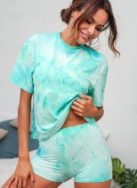 Summer Tie Dye Two Piece Shorts Pajama Set