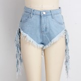 Sexy High Cut Fringe Denim Shorts