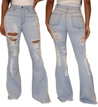 Sexy Ripped High Waist Flare Jeans