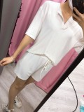 Summer White Two Piece Shorts Pajama Set